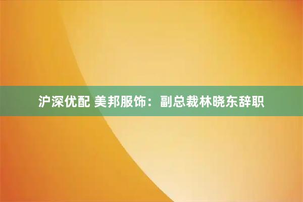 沪深优配 美邦服饰：副总裁林晓东辞职