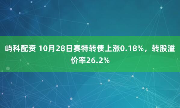 屿科配资 10月28日赛特转债上涨0.18%,转股溢价率26.2%